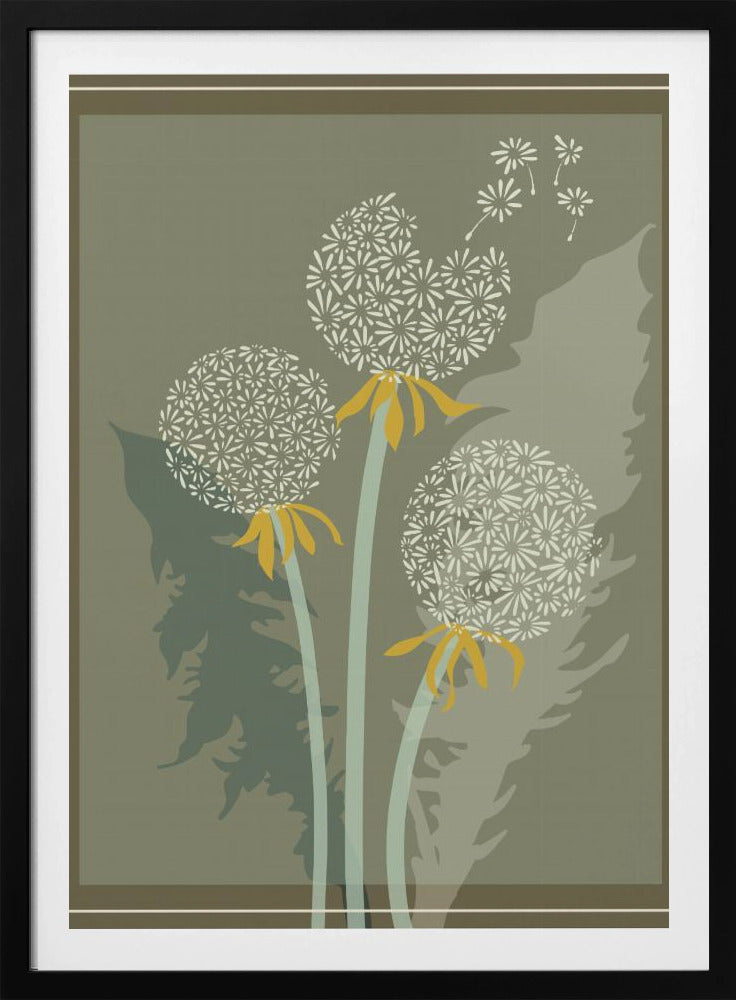 mellow anticipation Dandelion seeds moss green | Poster