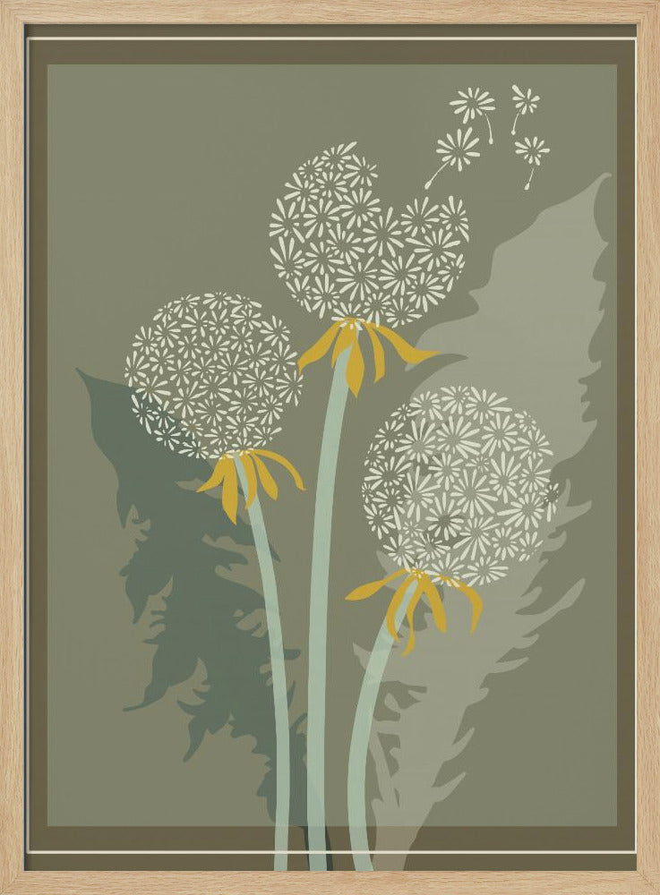 mellow anticipation Dandelion seeds moss green | Poster