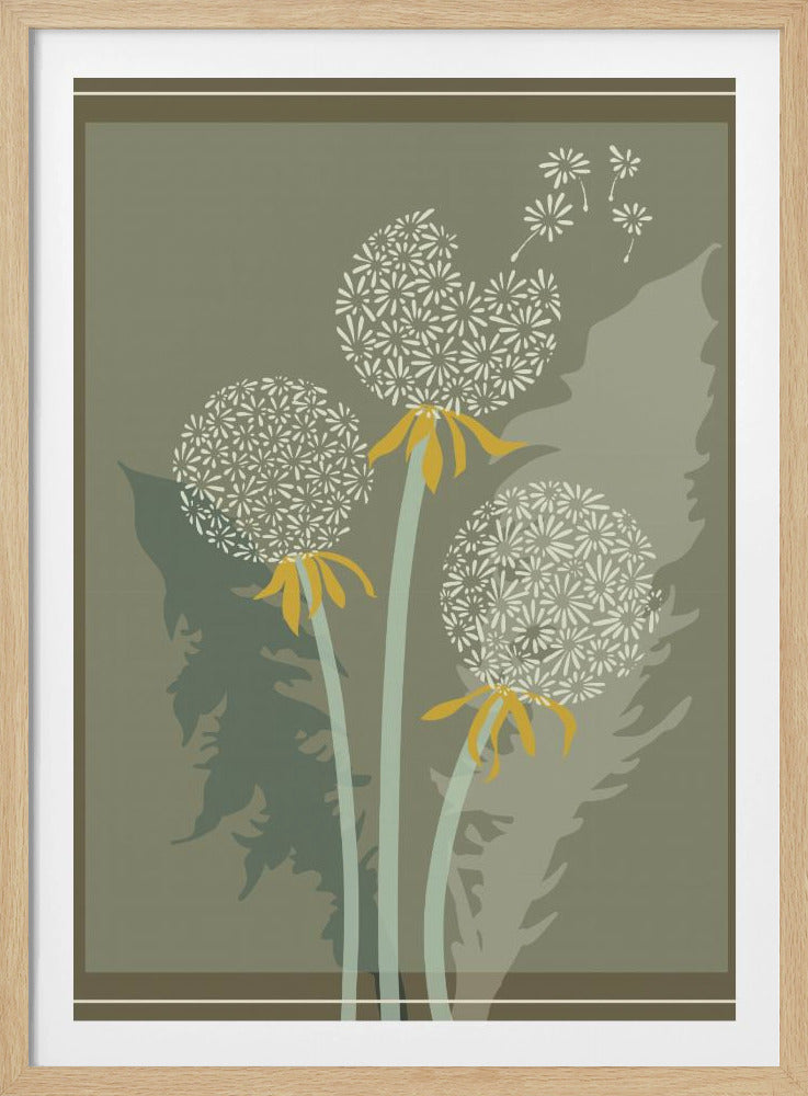 mellow anticipation Dandelion seeds moss green | Poster
