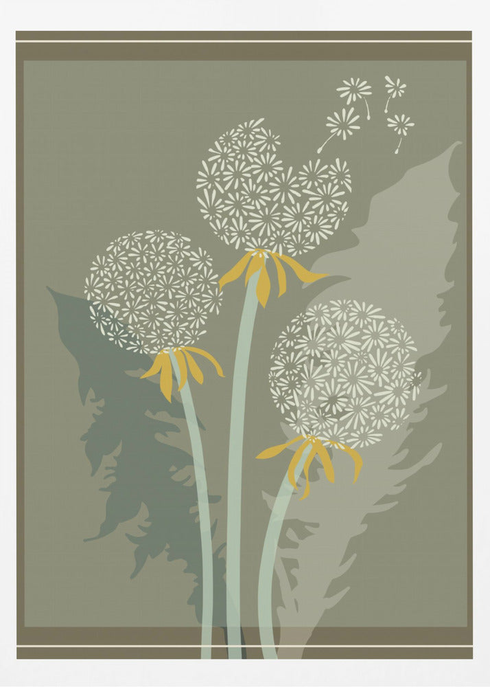 mellow anticipation Dandelion seeds moss green | Poster