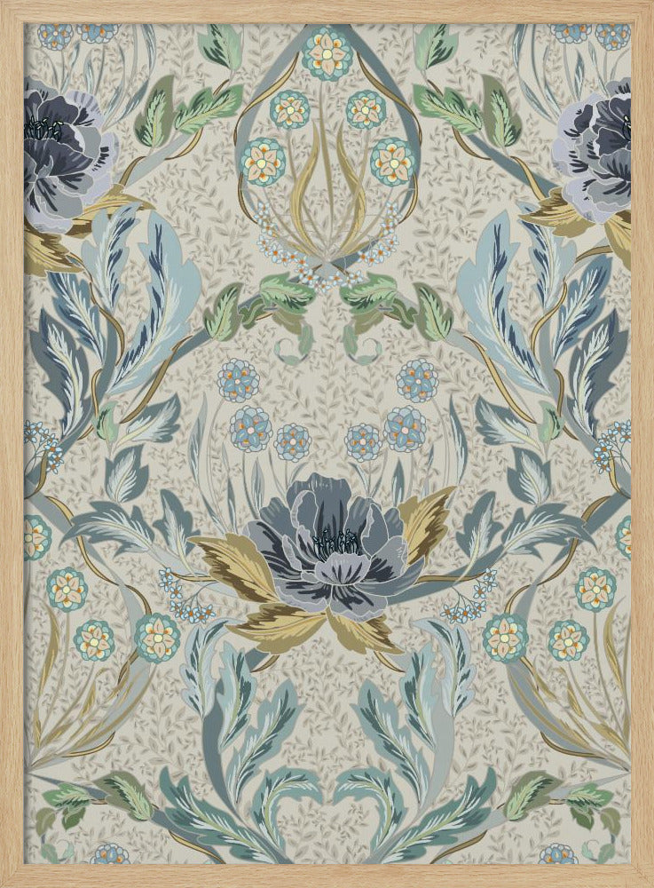 Floral Heritage Morris hazy blue tinted pattern | Poster