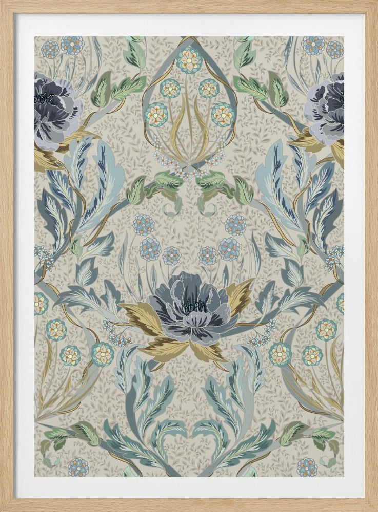 Floral Heritage Morris hazy blue tinted pattern | Poster