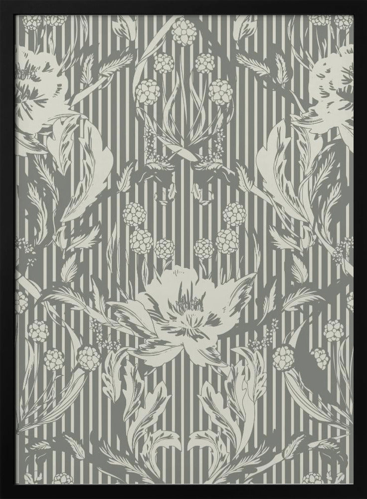 Floral Heritage Morris monochrome stripes grey pattern | Poster