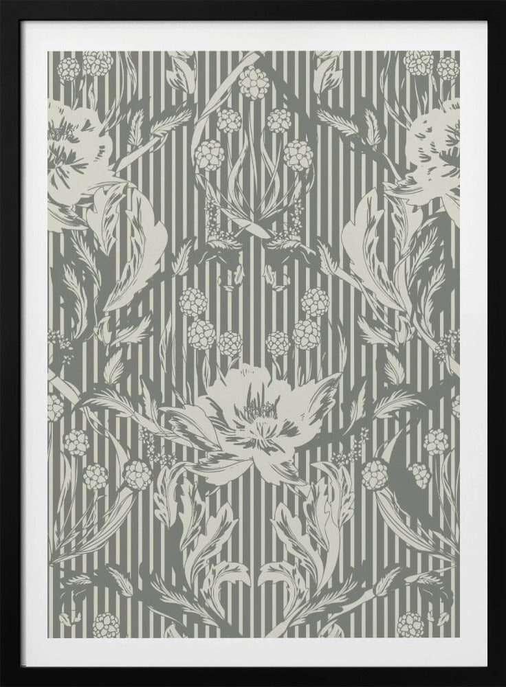 Floral Heritage Morris monochrome stripes grey pattern | Poster