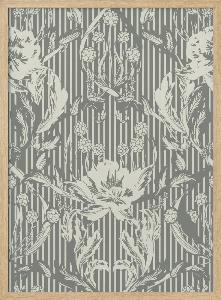 Floral Heritage Morris monochrome stripes grey pattern | Poster
