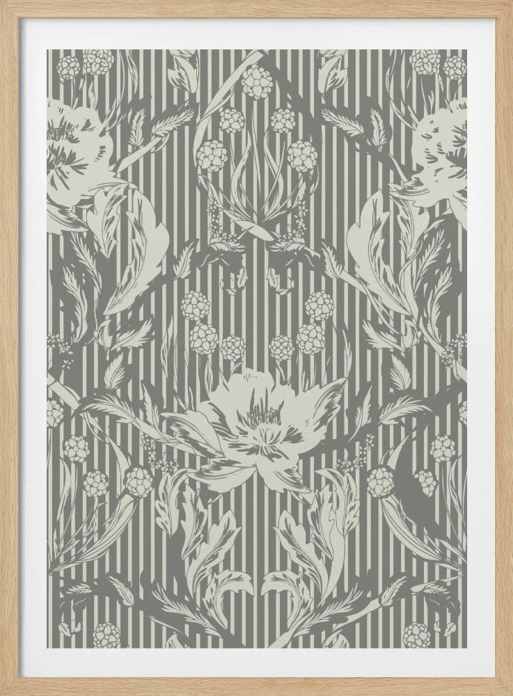 Floral Heritage Morris monochrome stripes grey pattern | Poster