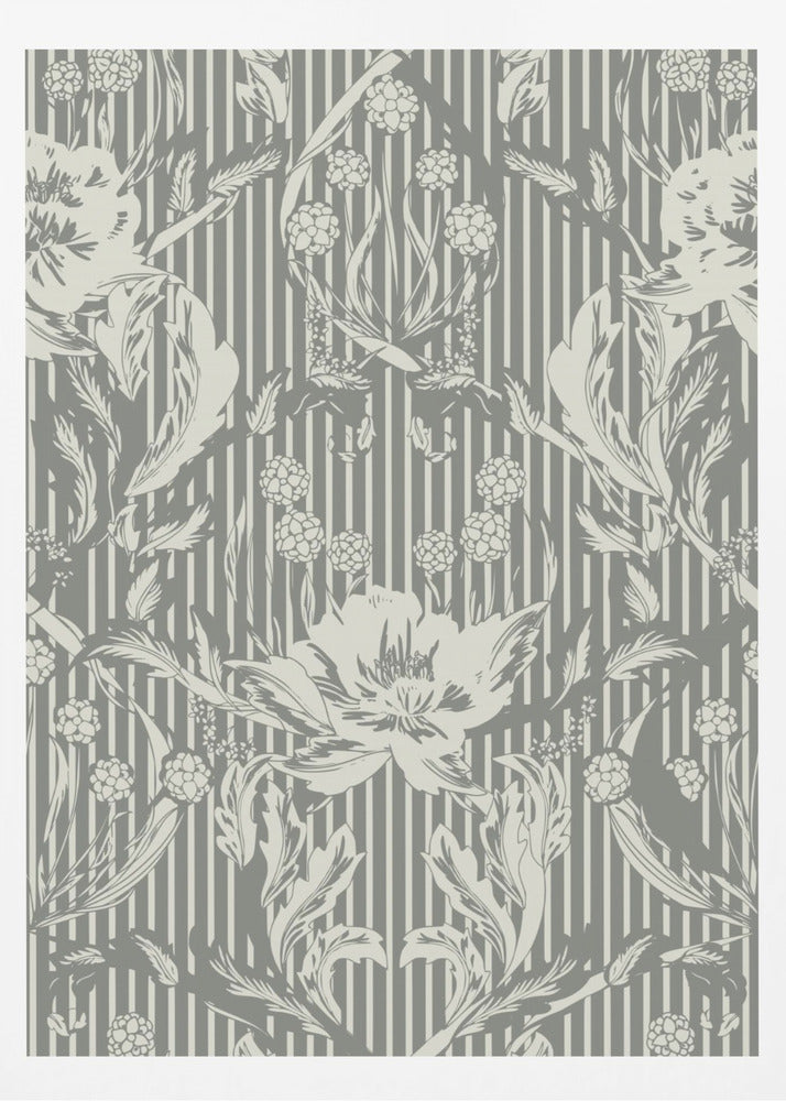 Floral Heritage Morris monochrome stripes grey pattern | Poster