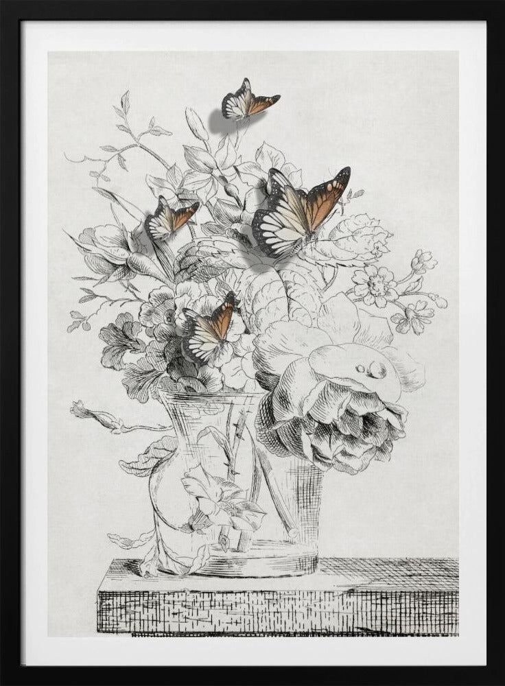 The Butterflies &amp; The Vase With Flowers | Poster