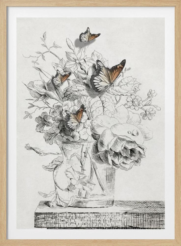 The Butterflies &amp; The Vase With Flowers | Poster