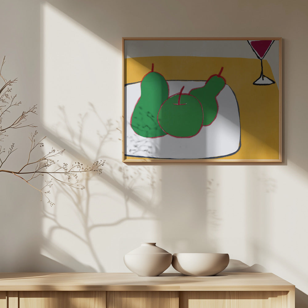 Green pears on the table | Poster