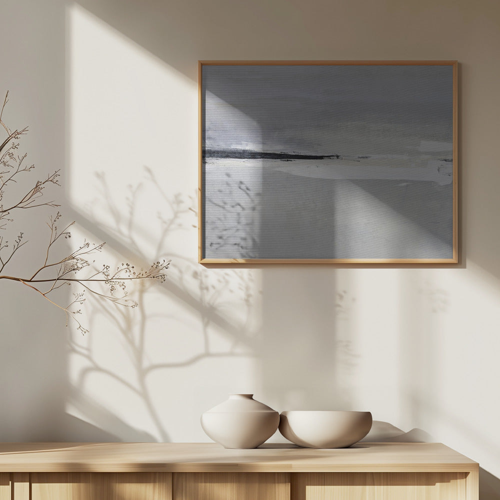 Serene Horizon with Soft Gray and White Tones | Poster