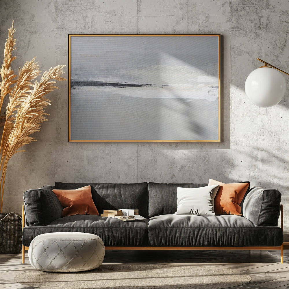 Serene Horizon with Soft Gray and White Tones | Poster