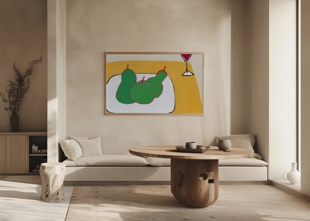 Green pears on the table | Poster