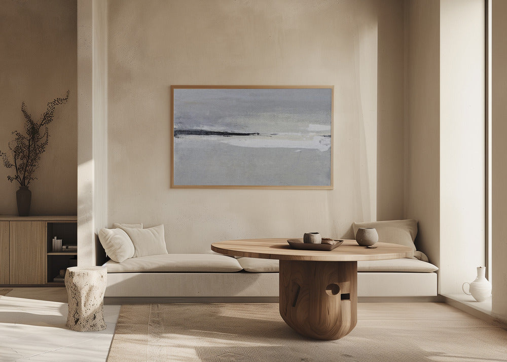 Serene Horizon with Soft Gray and White Tones | Poster