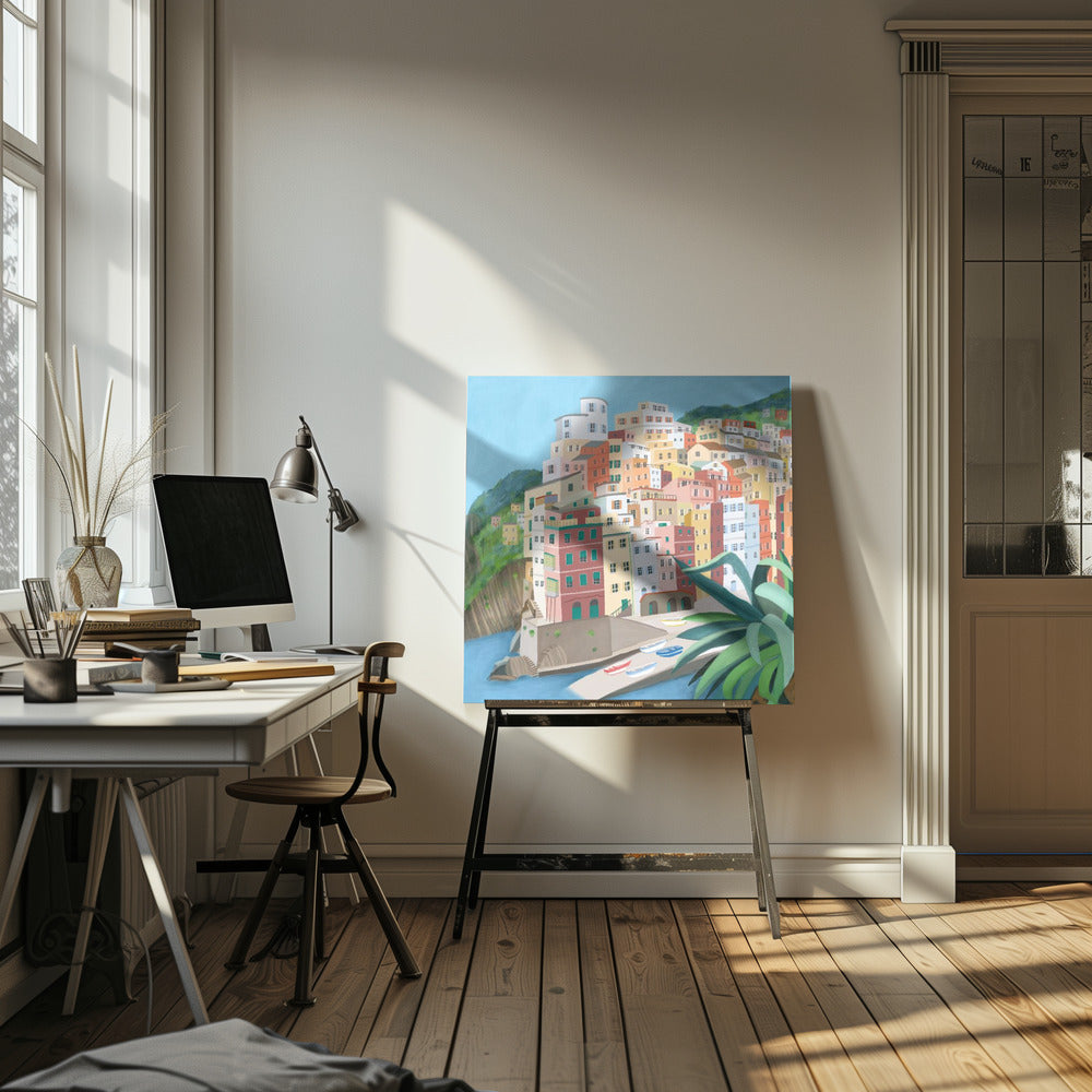 Pueblo costero de Riomagiore, Italia por la artista Carla Daly | Impresiones en Lienzo