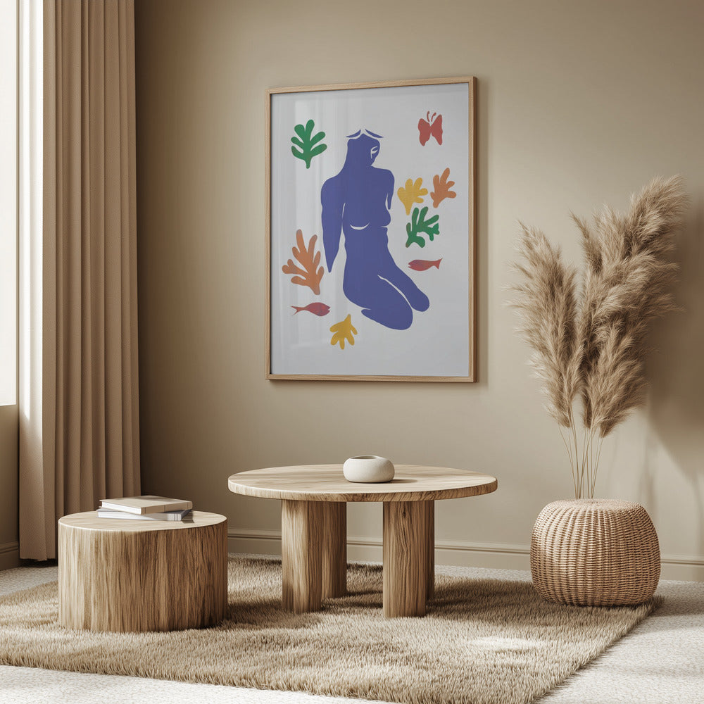 Blue Silhouette of a Kneeling Figure | Poster