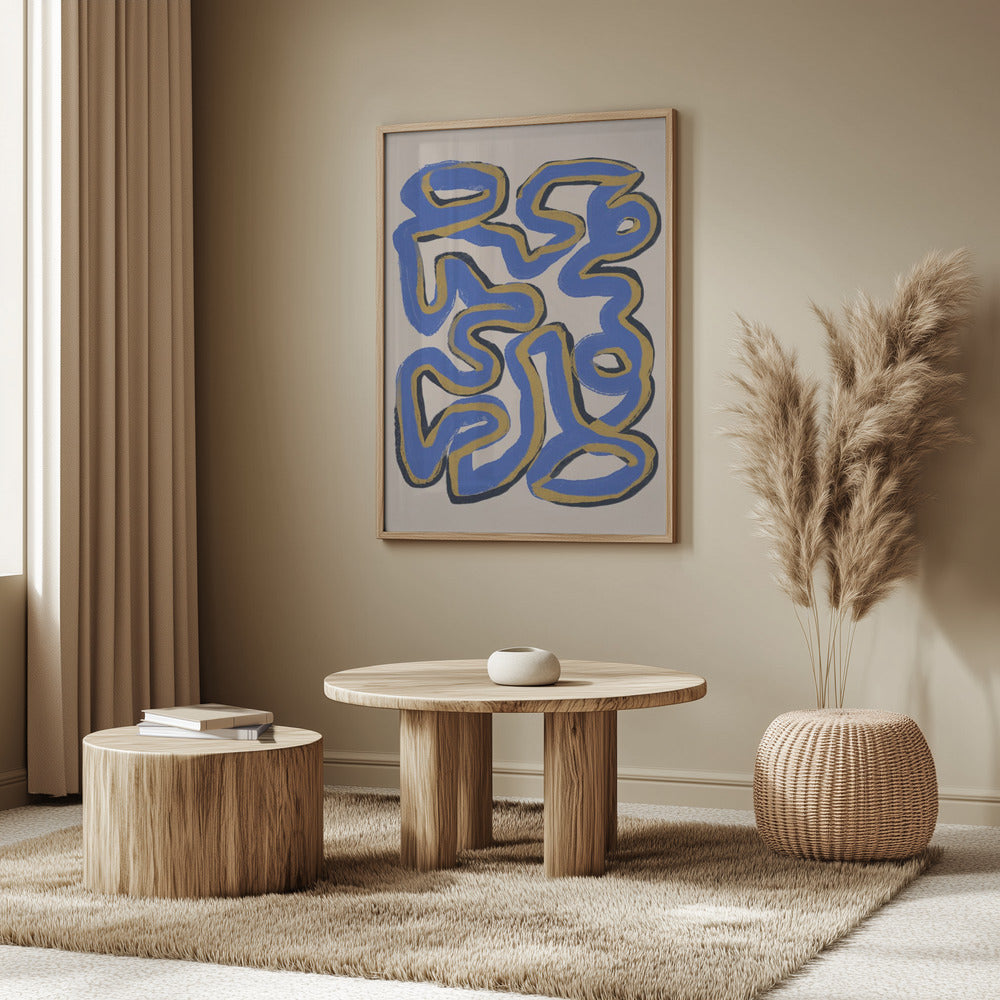 Intertwined Blue And Ochre Lines | Poster