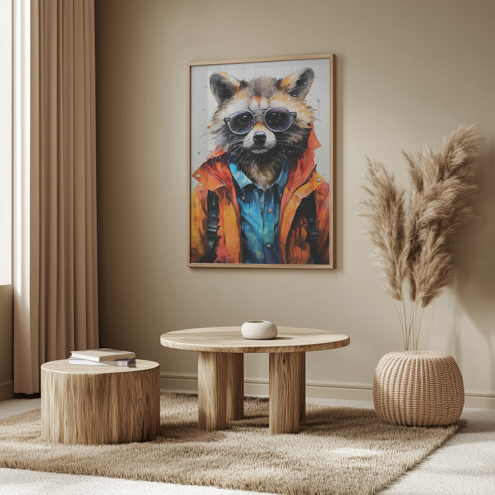 Raccoon Hipster Watercolor Animal Art | Poster