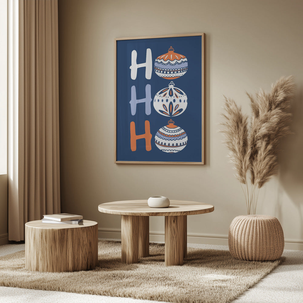 HoHoHo Cheerful little Christmas Illustration blue | Poster