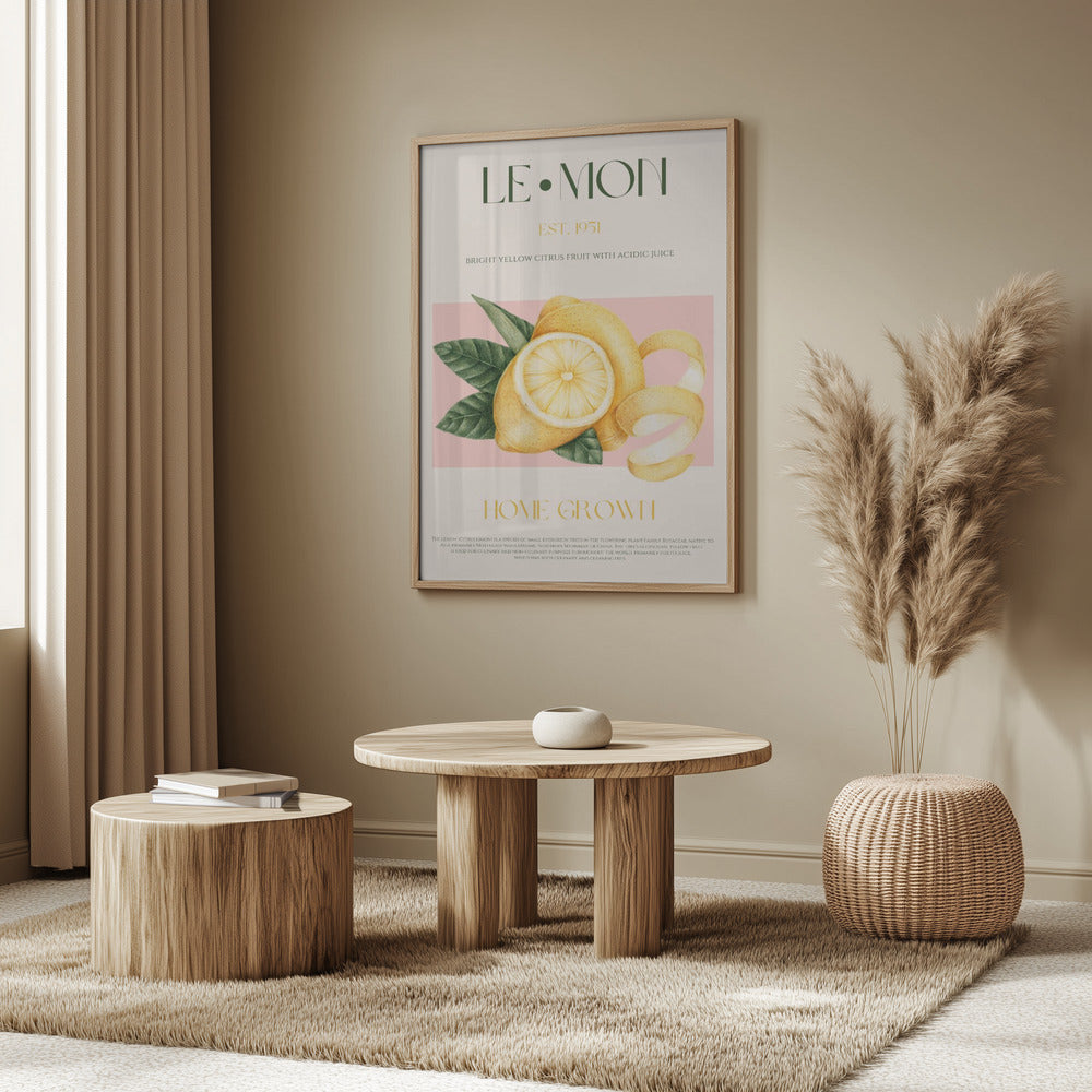 Vintage Style Sliced Lemon With Leaves | Poster
