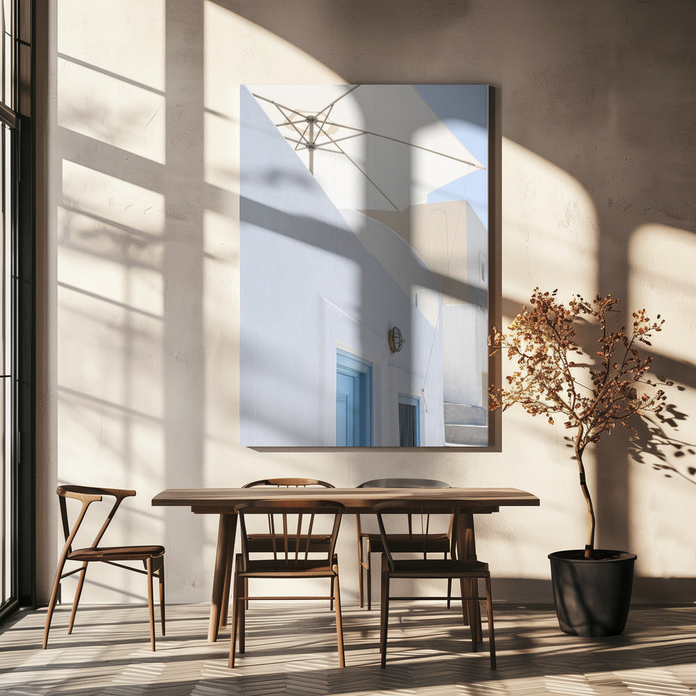 zonnescherm en blauwe deuren | Canvasprints