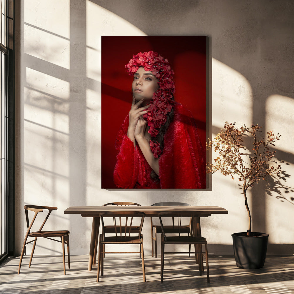 RODE BLOEMENVROUW | Canvasprints