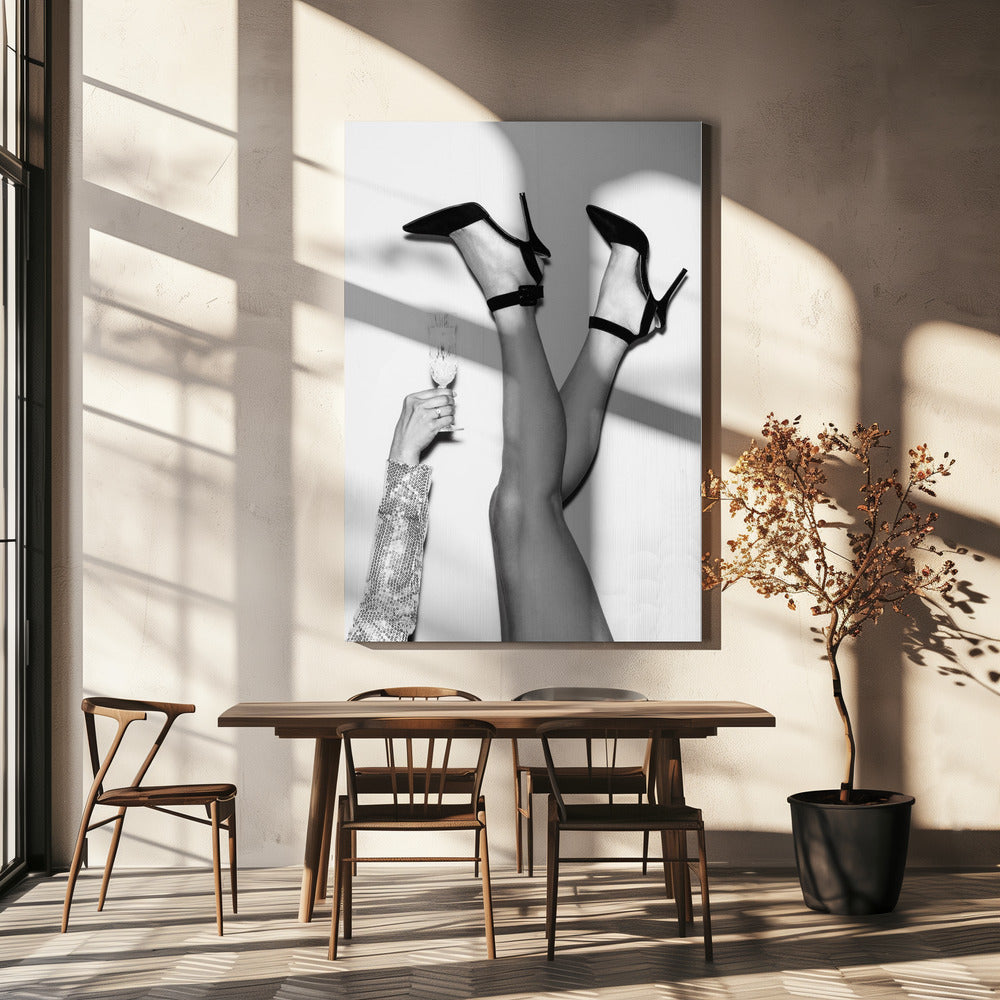 Gambe di champagne in bianco e nero | Stampe su Tela