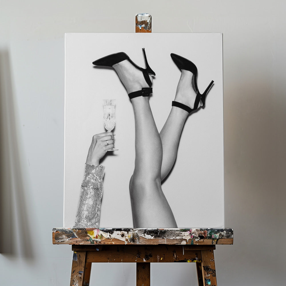 Gambe di champagne in bianco e nero | Stampe su Tela