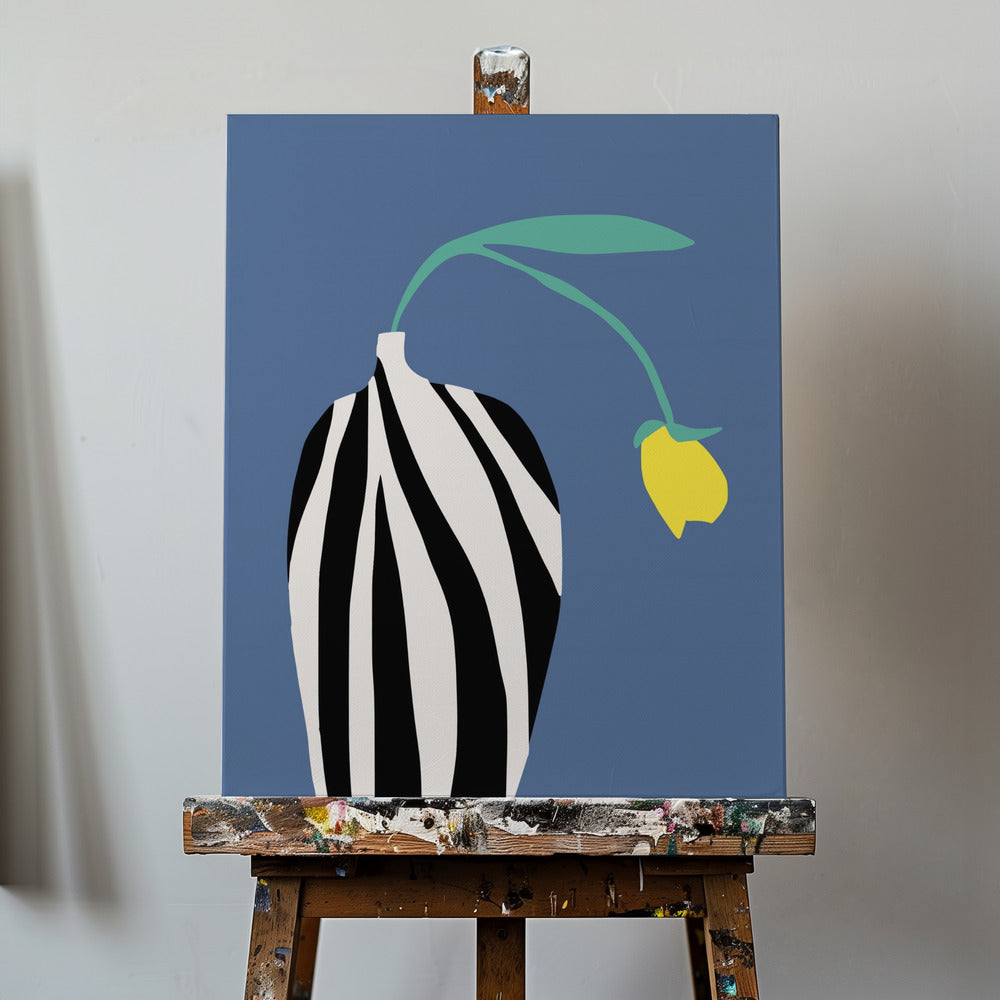 Tulip In Zebra Striped Vase | Canvas