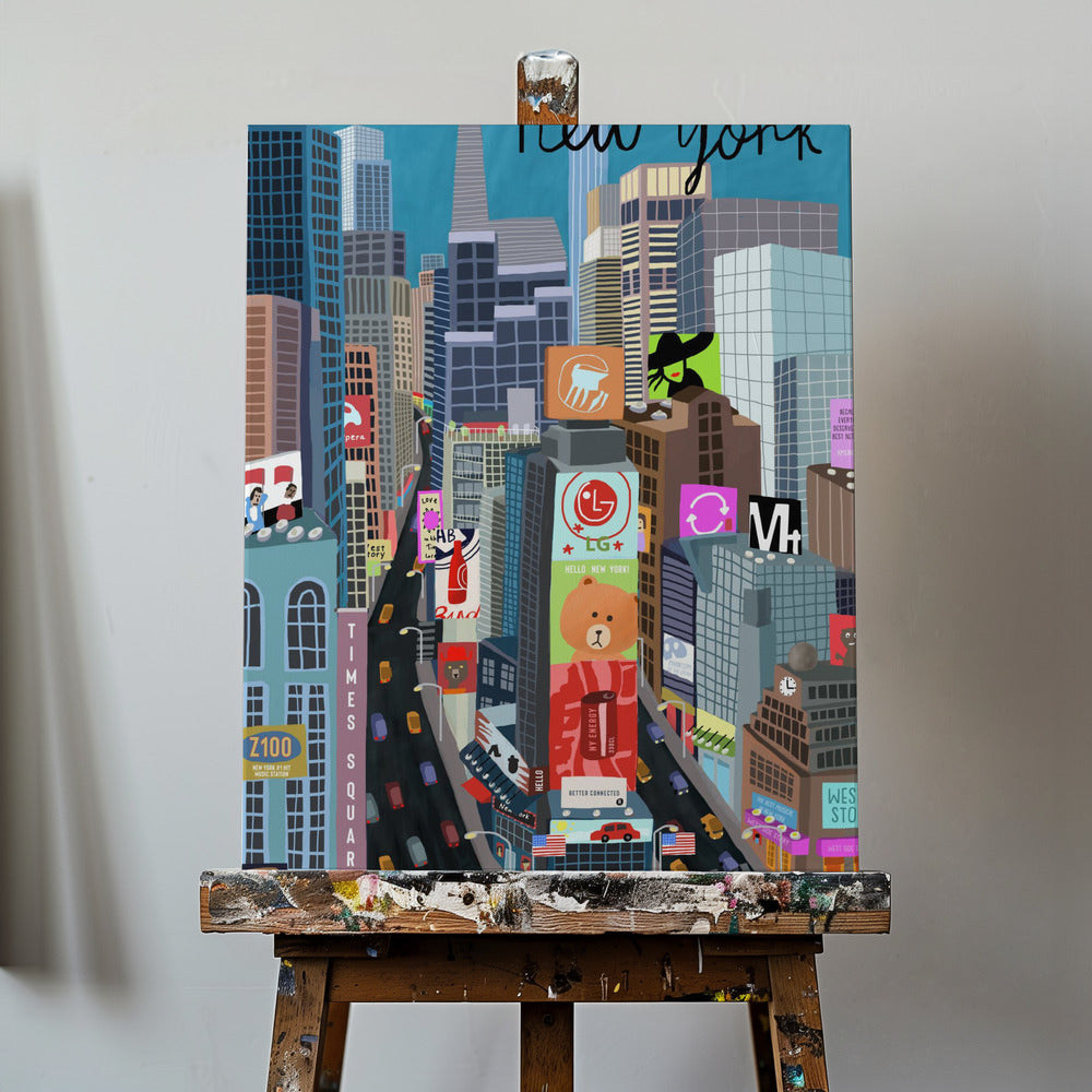 Ilustración de Times Square, Nueva York por la artista Carla Daly | Impresiones en Lienzo