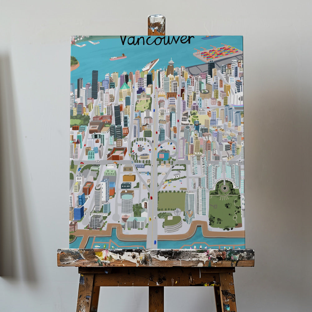 Vue sur la ville de Vancouver par l'artiste Carla Daly | Tableaux sur Toile