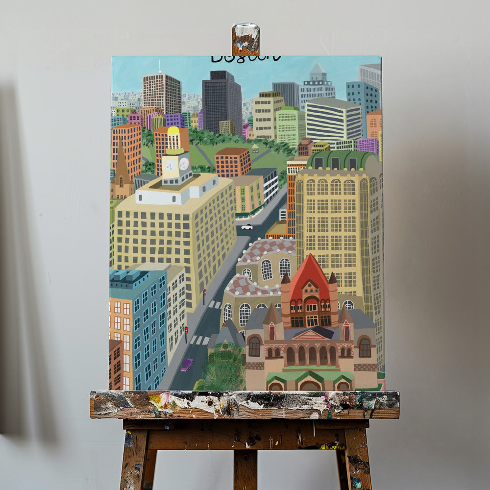 Trinity Church og Boston City Skyline af kunstneren Carla Daly | Lærredsbilleder