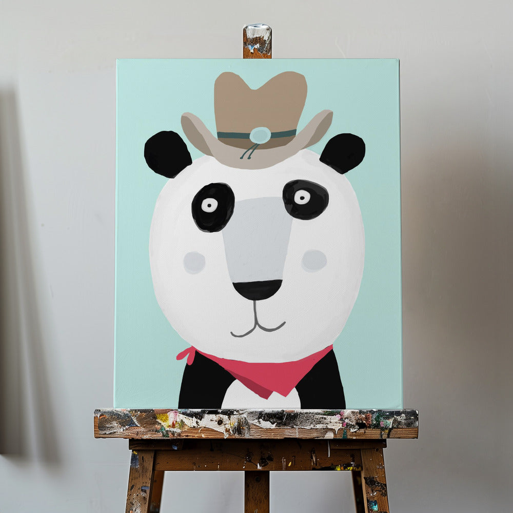 Sjov panda med cowboyhat af kunstneren Carla Daly | Lærredsbilleder