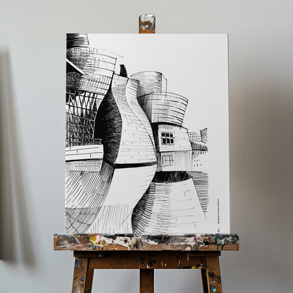 Budynek Guggenheima w Bilbao, rysunek nowoczesnej architektury | Wydruki na łótnie
