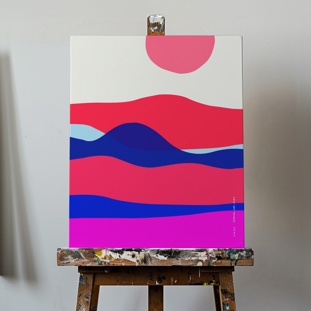 Minimalistisk havkunsttryk med solopgang over abstrakt hav, nautisk kunsttryk | Lærredsbilleder