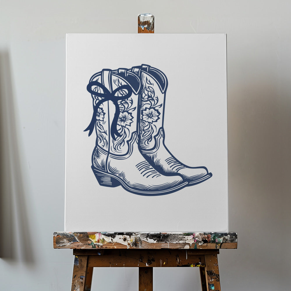 Bottes de cow-girl bleu marine avec nœud | Tableaux sur Toile