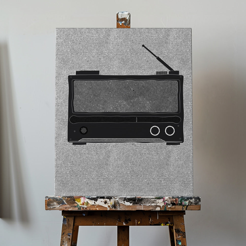 Monochrome Depiction Of A Vintage Radio | Canvas
