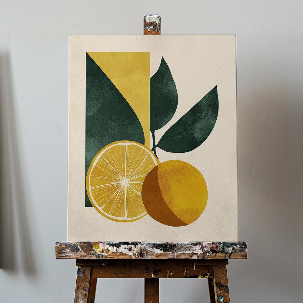 Gul citron med gröna blad Lugn | Canvastavla