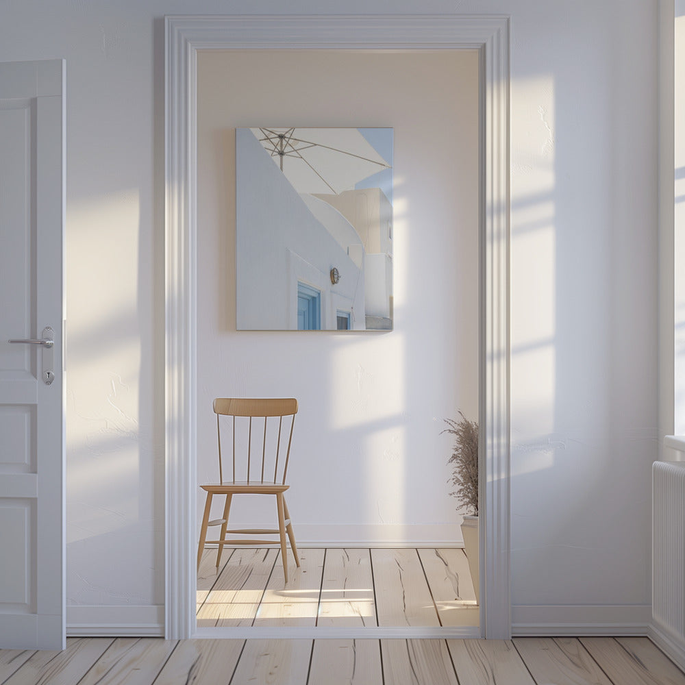 zonnescherm en blauwe deuren | Canvasprints