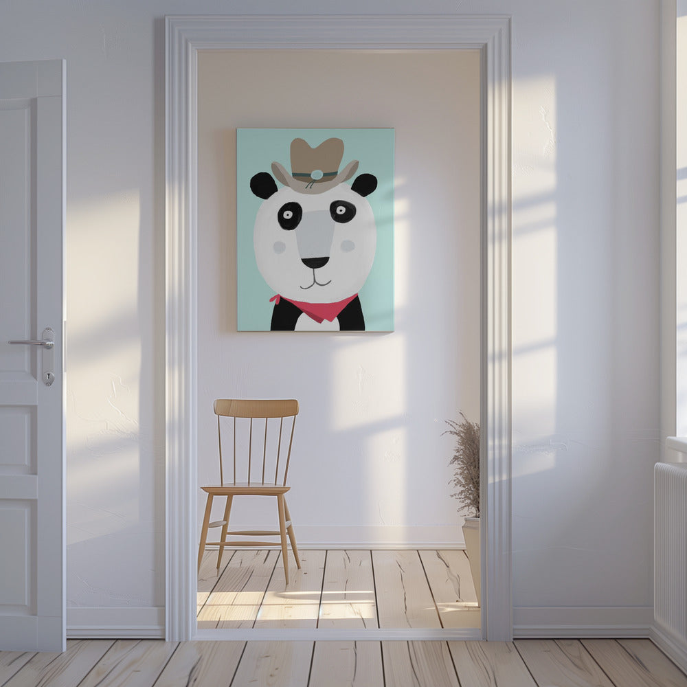 Sjov panda med cowboyhat af kunstneren Carla Daly | Lærredsbilleder