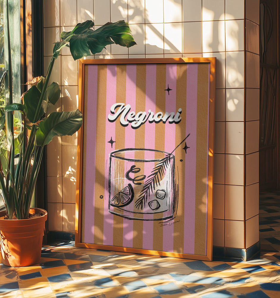 Negroni Drink on Stripes | Poster