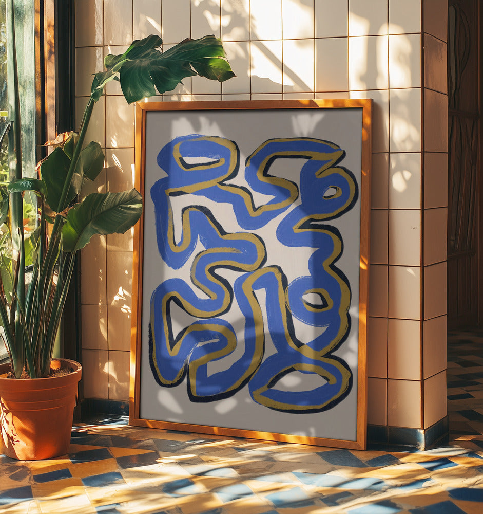 Intertwined Blue And Ochre Lines | Poster