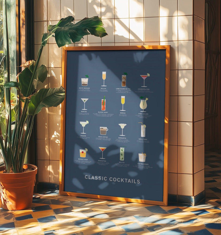 Klassische Cocktails Poster blau | Poster