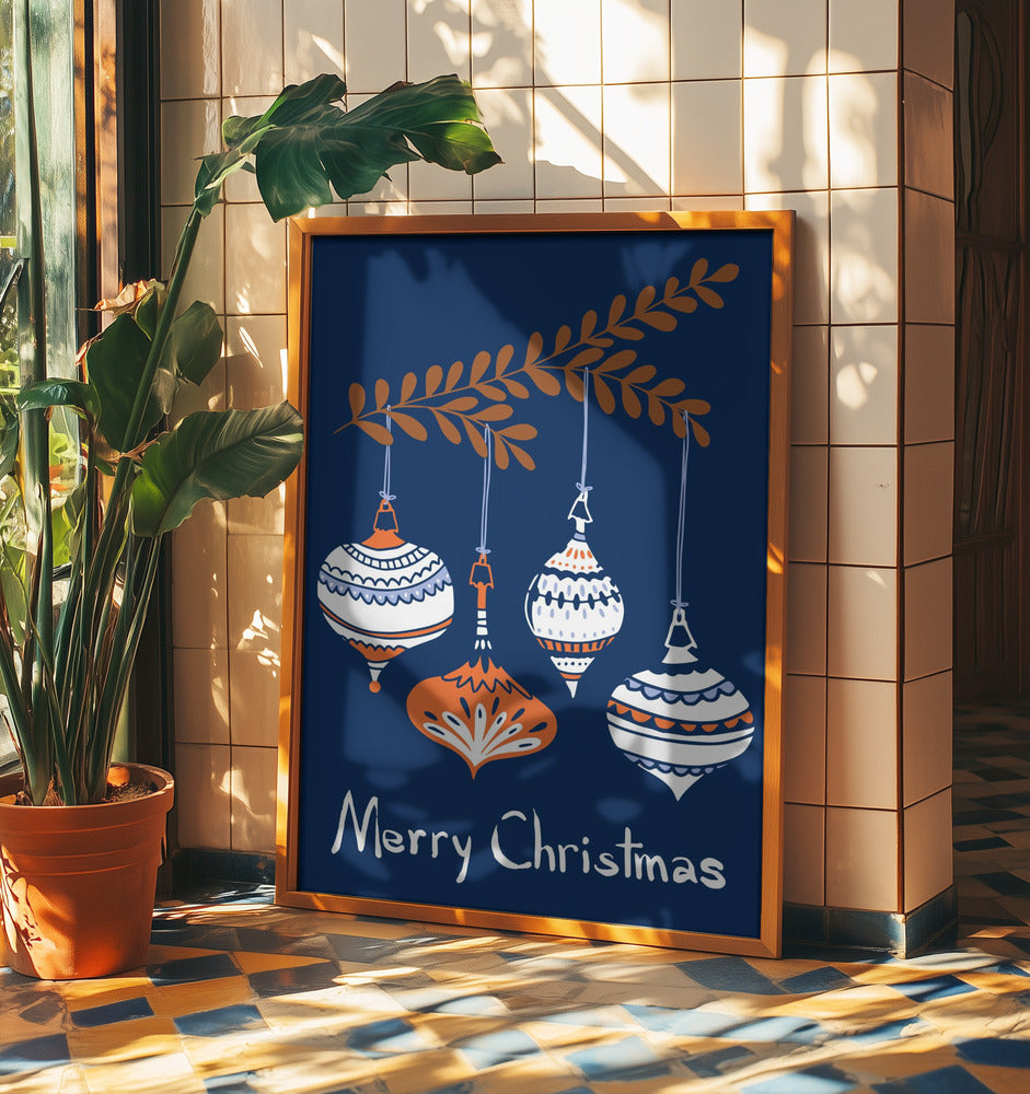 Cheerful little Christmas baubles blue | Poster