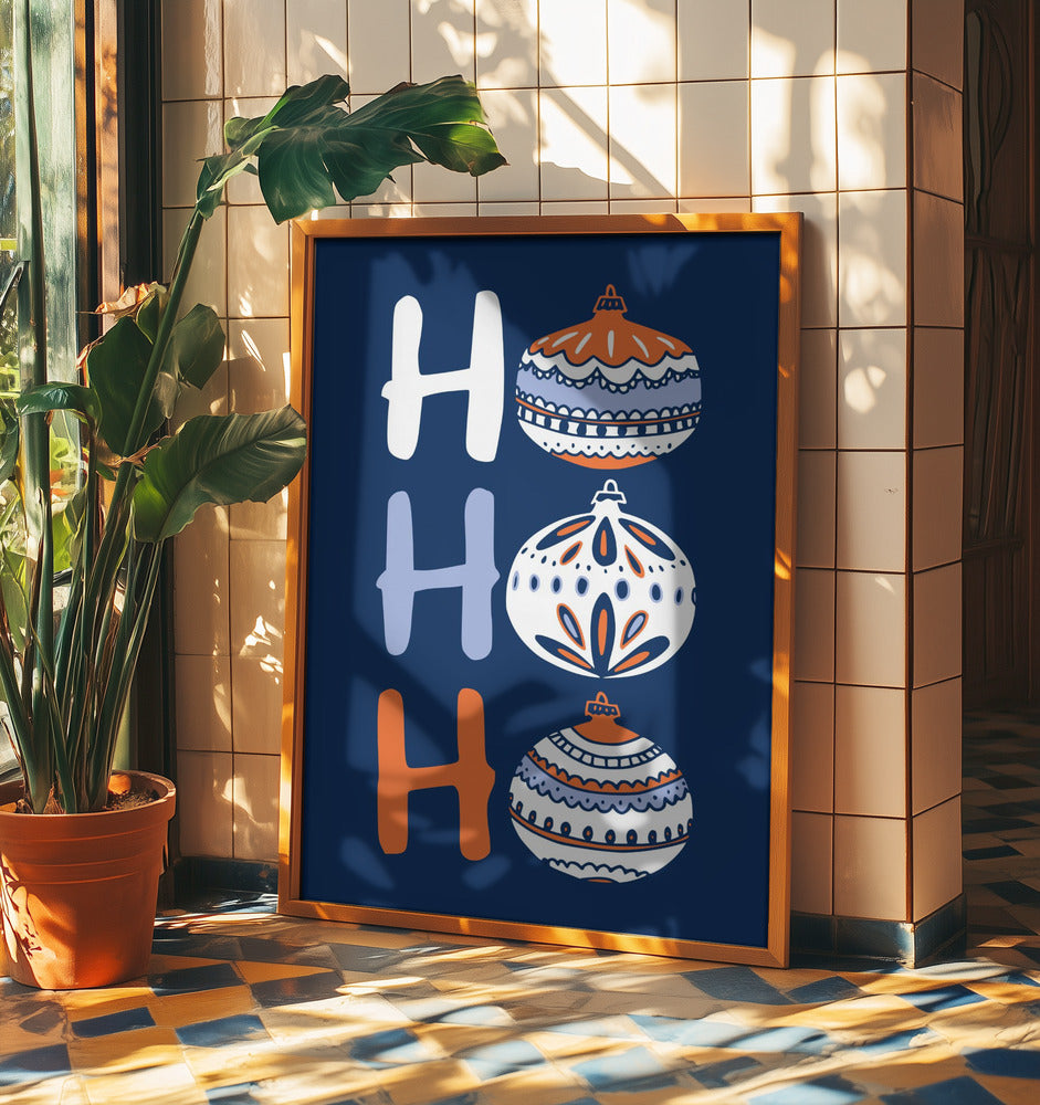 HoHoHo Cheerful little Christmas Illustration blue | Poster