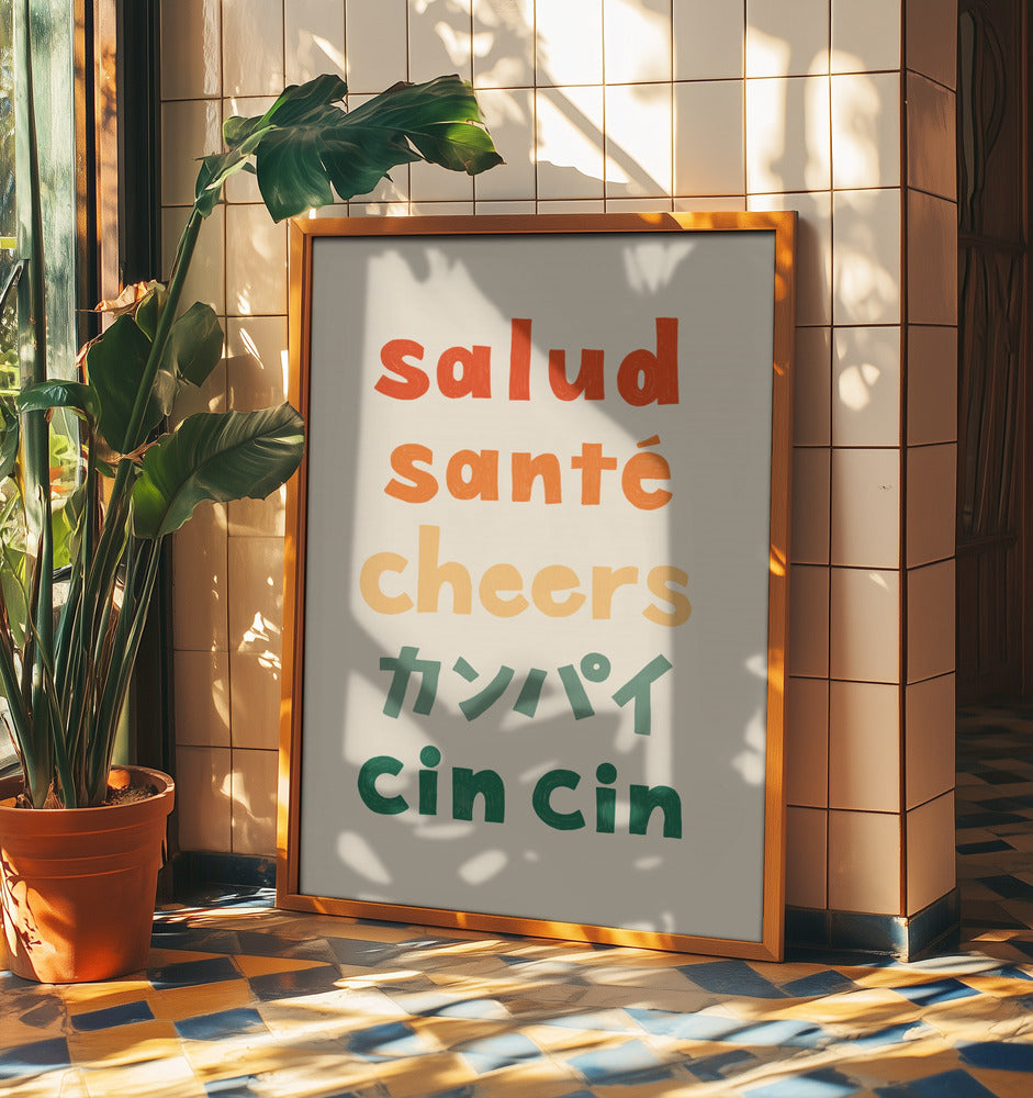 Tipografía Cheers - Salud Salud Cheers Kanpai Cin cin | Posters  - Impresiones de Arte