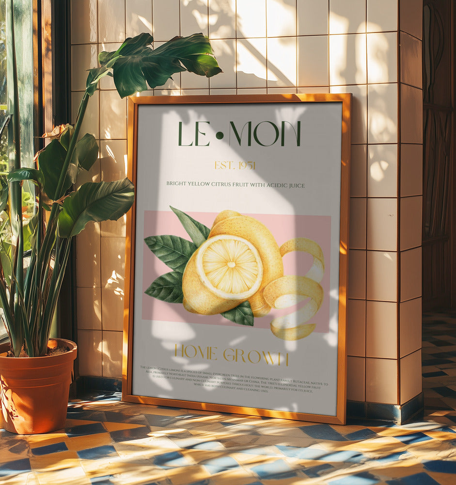 Vintage Style Sliced Lemon With Leaves | Poster