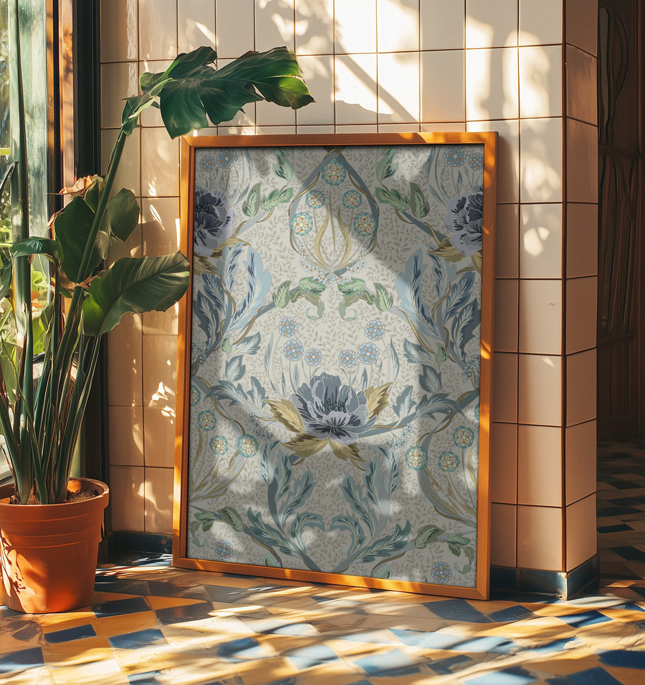 Floral Heritage Morris hazy blue tinted pattern | Poster