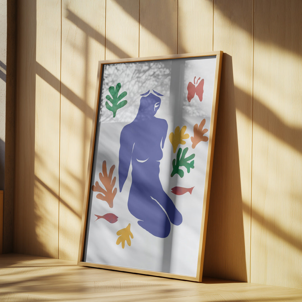 Blue Silhouette of a Kneeling Figure | Poster