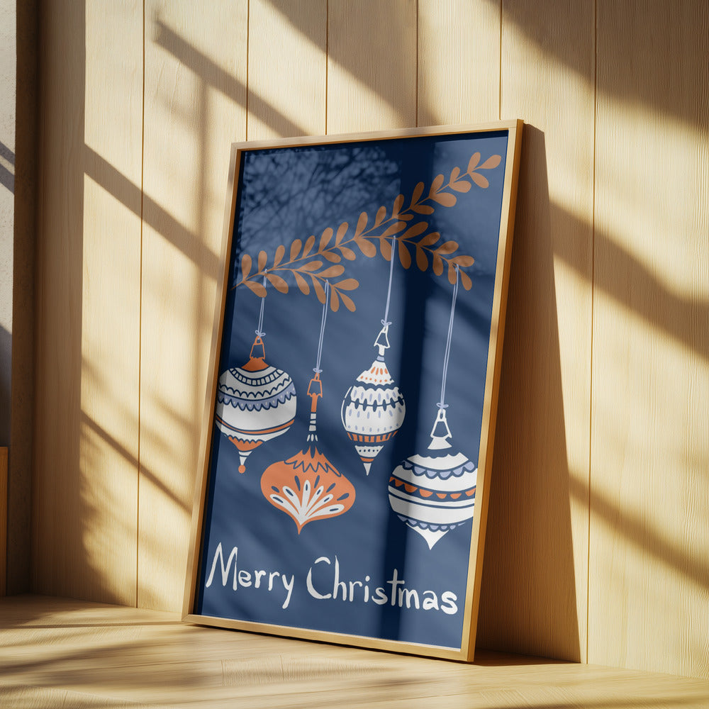 Cheerful little Christmas baubles blue | Poster